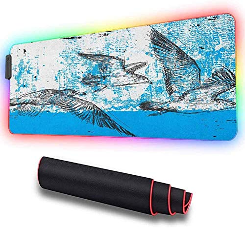 Alfombrilla de ratón suave RGB para juegos, grande, Little Seagull Friends Flying Han extendida de gran tamaño con LED brillante, base de goma antideslizante, teclado impermeable 600x350x30mm