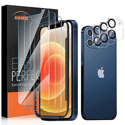 AloMit Protector Pantalla para iphone 12 [3*Protector de Pantalla + 3*Película de Lente] [6.1'] Cristal Templado para iphone 12