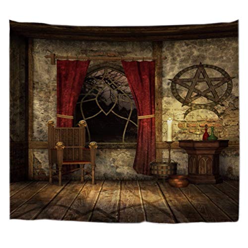 A.Monamour Tapices Vintage Antiguo Gótico Medieval Casa Pentagrama Símbolo Decoraciones Habitación Mística Tapicería De La Pared Tapices De La Pared Cortinas Manteles De La Mesa Cubre 180x230cm