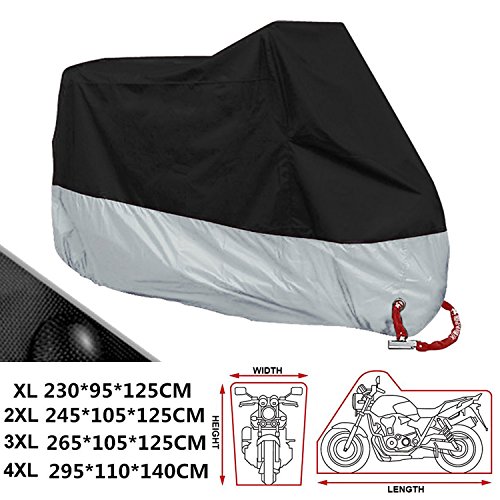 ANFTOP Funda para Moto 190T Cubierta Impermeable Agujeros de la Cerradura de Motocicleta Plateado y Negro Motorcycle Cover Talla XL
