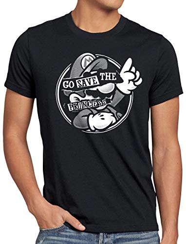 A.N.T. Go Save The Princess Camiseta para Hombre T-Shirt Mario Switch, Talla:L, Color:Negro