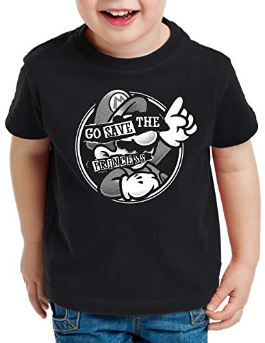 A.N.T. Go Save The Princess Camiseta para Niños T-Shirt Mario Switch, Color:Negro, Talla:104