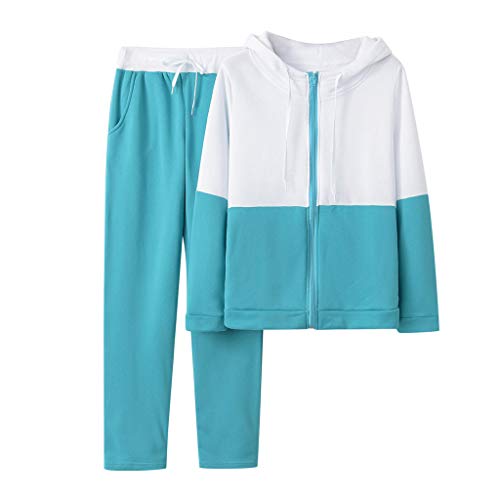 AOGOTO - Chándal para mujer, 2 piezas, con pantalón largo, capucha y cremallera completa, con bloques de color B-sky Blue M