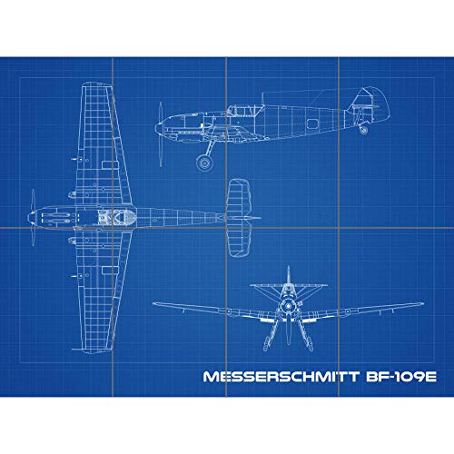Artery8 Messerschmitt BF 109E Fighter Plane Blueprint Plan XL Giant Panel Poster (8 Sections) Combatiente Avión Azul Póster