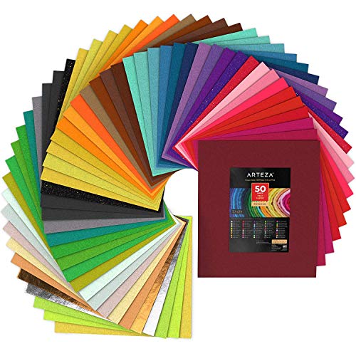 Arteza Hojas de fieltro para manualidades | Tamaño 30x35,56 cm | Grosor 1 mm | Set de 50 colores surtidos | Tela de fieltro para patchwork Arteza Hojas de fieltro para manualidades | Tamaño 30x35,56 cm | Grosor 1 mm | Set de 50 colores surtidos | Tela de fieltro para patchwork