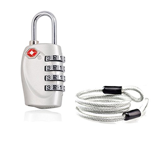 Aspen 4 Dígitos Combinación TSA Candado Más Alta Seguridad TSA Luggege Bloqueo con Cable de Acero para el Viaje Equipaje Maleta Plateado Aspen 4 Dígitos Combinación TSA Candado Más Alta Seguridad TSA Luggege Bloqueo con Cable de Acero para el Viaje Equipaje Maleta Plateado