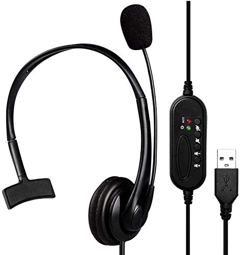 Auriculares USB con micrófono, USB 2.0 con cancelación de Ruido y micrófono para Negocios Skype UC Lync Softphone Centro de Llamadas de Oficina, Ultra Comodidad …