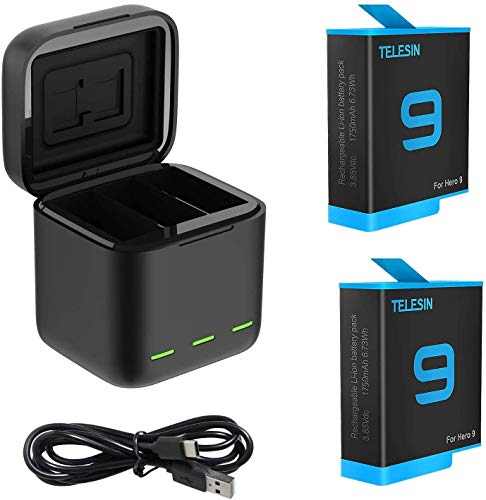 AuyKoo Cargador de Batería de 3 Canales+2 Baterías(1750mAh) para GoPro Hero 9 Black, Batería de Iones de Litio+Organizador de Almacenamiento de Carga con Cable USB tipo C Accesorio para GoPro Hero 9 AuyKoo Cargador de Batería de 3 Canales+2 Baterías(1750mAh) para GoPro Hero 9 Black, Batería de Iones de Litio+Organizador de Almacenamiento de Carga con Cable USB tipo C Accesorio para GoPro Hero 9