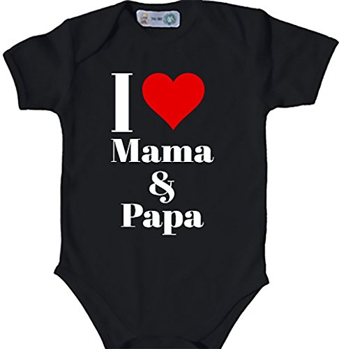 Baby Body bio Body Suit corta para I Love (Corazón) Mama & Papa Pelele negro negro Talla:50-56