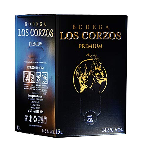 Bag in Box 15L Vino Tinto PREMIUM (Equivalente a 20 Botellas de 750 ml) vino tinto con grifo y asa incorporada con la máxima calidad y uvas seleccionadas Bodega Los Corzos