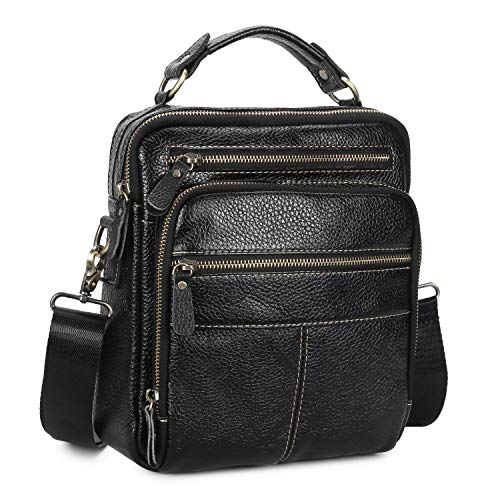 BAIGIO Bolso Bandolera Piel Hombre Negro Bolso de Hombro Cuero Vintage Casual Bolsa Pequeña BAIGIO Bolso Bandolera Piel Hombre Negro Bolso de Hombro Cuero Vintage Casual Bolsa Pequeña