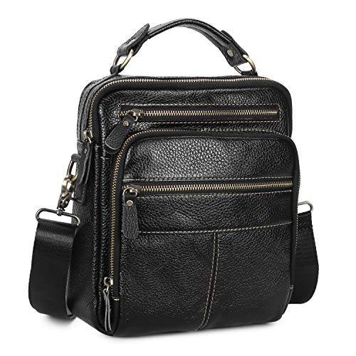 BAIGIO Bolso Bandolera Piel Hombre Negro Bolso de Hombro Cuero Vintage Casual Bolsa Pequeña