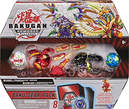Bakugan 6059919 - Juego de 4 Figuras de acción coleccionables Sabra x Pyravian Baku-Gear y Howlkor x Serpenteze