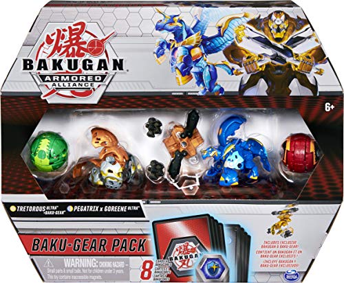 Bakugan Baku-Gear - Juego de 4 Figuras de acción coleccionables Tretorous Ultra con Baku-Gear y Fusionado Pegatrix x Goreene Ultra