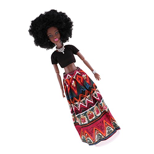 Baoblaze Juguete Muñeca Mujer Africana Diseño Realista Regalo de Cumñeaños Navidad para Niña - Top Negro