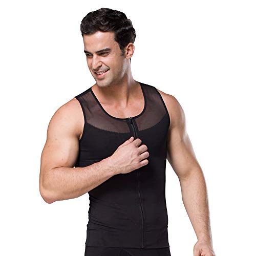 BaronHong Camisa de compresión de Pecho para Hombre con Cremallera Original Ocultar Las Moobs de ginecomastia (Negro, XL)