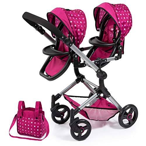Bayer Design- Cochecito Gemelas, Carrito Paseo para muñecos, Ajustable en Altura, Plegable, con la Bolsa de Bandolera, Compatible con Silla de Coche EasyGo, Color Rojo, Burdeos, Hada (26267AA) Bayer Design- Cochecito Gemelas, Carrito Paseo para muñecos, Ajustable en Altura, Plegable, con la Bolsa de Bandolera, Compatible con Silla de Coche EasyGo, Color Rojo, Burdeos, Hada (26267AA)
