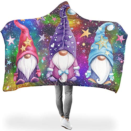 BBOOUAG Manta con capucha con diseño de estrella de gnomo de Navidad, 2 tamaños, ideal para camping, Año Nuevo, regalo para amigos, color blanco, 60 x 80 pulgadas