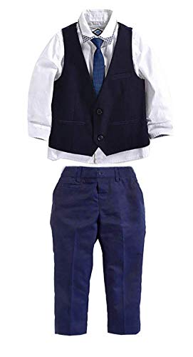 Bebé Suit 4 Piezas Conjunto de Traje para Niños Pequeños Camisa de Manga Larga + Pantalones + Chaleco + Corbata para Ceremonia Bautizo 6-7 Años