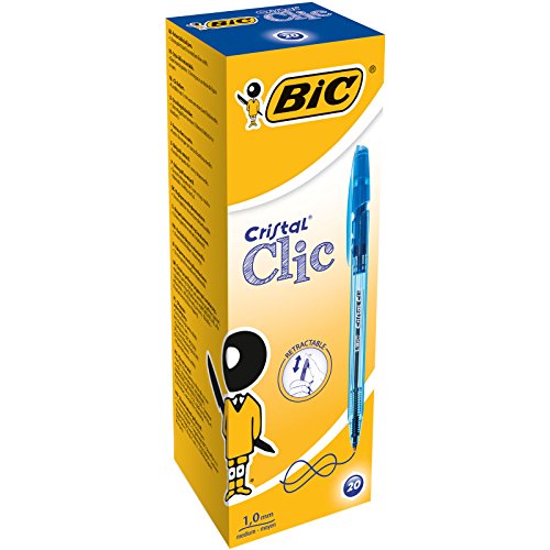 BIC Cristal Clic bolígrafos Retráctiles punta media (1,0 mm) - Azul, Caja de 20 unidades