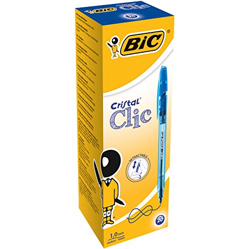 BIC Cristal Clic bolígrafos Retráctiles punta media (1,0 mm) - Azul, Caja de 20 unidades BIC Cristal Clic bolígrafos Retráctiles punta media (1,0 mm) - Azul, Caja de 20 unidades