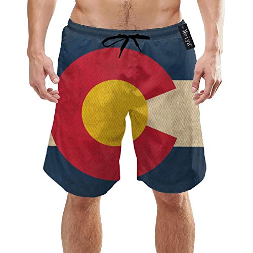 Bidetu Trajes de baño de Secado rápido para Hombres con Bandera del Estado de Colorado Vintage con Bolsillos Cintura elástica Larga Pantalones Cortos de Playa Trajes de baño XXL