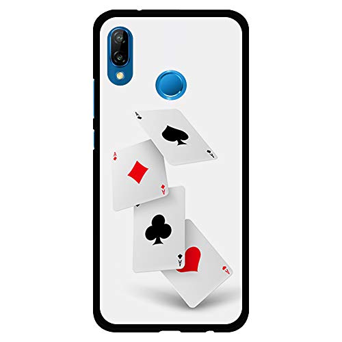 BJJ SHOP Funda Negra para [ Huawei P20 Lite ], Carcasa de Silicona Flexible TPU, diseño: Poker de ases, Azar Cartas de Juego
