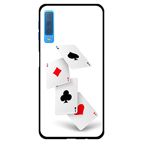 BJJ SHOP Funda Negra para [ Samsung Galaxy A7 2018 ], Carcasa de Silicona Flexible TPU, diseño: Poker de ases, Azar Cartas de Juego