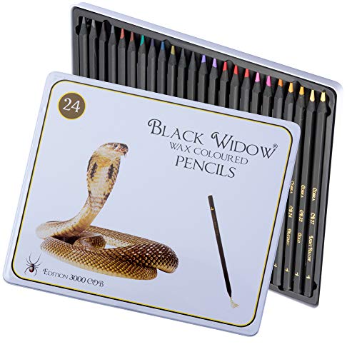 Black Widow Collection - Juego de 24 lápices de calidad en madera blackwood para adultos, el mejor juego de lápices de colores para adultos para colorear  librosEdición Cobra.