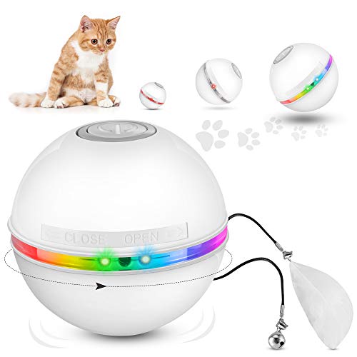 Bola De Gato Juguetes para Gatos Interactivos, Pelotas De Juguete para Gatos, Eléctrica Interactivo Pelotas para Gatos con Luz LED, Juguetes Cat Chase, 360 Grados Automática Giratoria, Carga USB