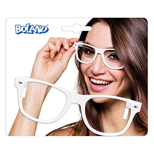 Boland 02646 – Gafas de fiesta Nerd, color blanco, para adultos, divertidas, sin gafas, de plástico, años 80, fiesta temática, carnaval, Halloween