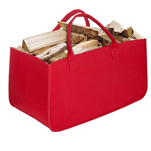 Bolsa de Fieltro, Diealles Chimenea Madera Cesta con Mango para Transportar Madera, Juguetes, Periódicos, Compras, 50 x 25 x 25 cm (Rojo)