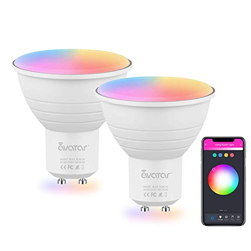 Bombilla LED inteligente GU10, Luces inteligentes 5W Multicolor y blanco, Luz fría y cálida ajustable Sincronizar con música, WIFI & Bluetooth Conexión rápida Compatible con Alexa y Google Home,2 PCS
