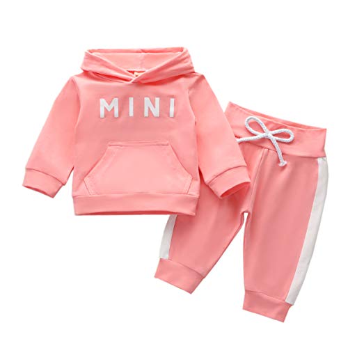 Bowanadacles Conjunto de ropa para bebé de 3 piezas, sudadera con capucha de manga larga + pantalones con estampado floral + diadema para el pelo de 0 a 24 meses Rosa-mini 0- 6 meses