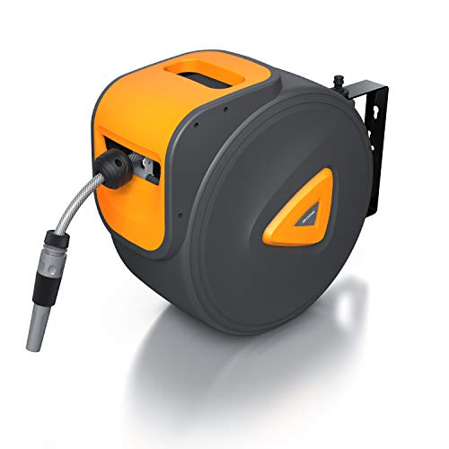 Brandson - Correte de Manguera de jardín 30 Metros - Montaje en Soporte de Pared Giratorio 180 Grados - Almacenamiento fácil con el rebobinado automático - Compatible con Productos Gardena Brandson - Correte de Manguera de jardín 30 Metros - Montaje en Soporte de Pared Giratorio 180 Grados - Almacenamiento fácil con el rebobinado automático - Compatible con Productos Gardena