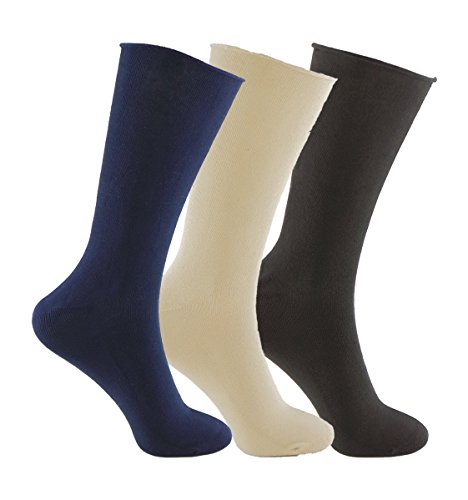 Calcetines SIN COSTURAS y SIN GOMA (3 pares) hombre. Calcetin alto, sin costuras y sin goma de primera calidad, evitan los roces y señales de presión. (Azul, Beige y Marrón, eu: 40-46 // uk: 6-11)