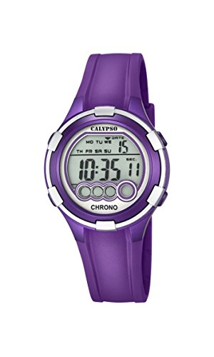 Calypso. Reloj Digital para Dama con Esfera LCD y Pantalla Digital, y Extensible de plástico de Color Purpura K5692/5
