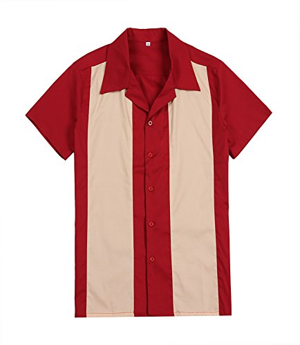Camisa para hombre de color rojo y crema estilo vintage de rockabilly americano, para fiestas, campamentos, estilo hip hop de vaquero del oeste, Hombre, color multicolor, tamaño Large