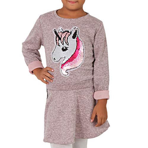 Candygirls Vestido infantil de unicornio reversible con lentejuelas, sudadera de punto plateada a rayas para niña P142 Rosa. 140