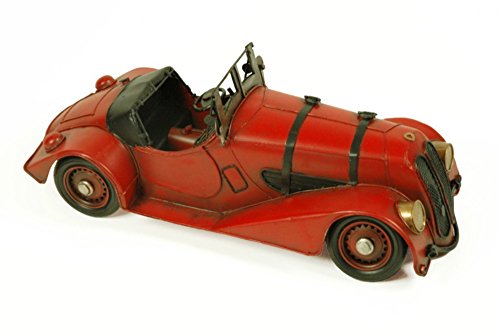 CAPRILO Figura Decorativa de Metal Coche Antiguo Descapotable Rojo. Vehículos. Adornos y Esculturas. Coleccionismo. 30 x 14 x 10 cm.