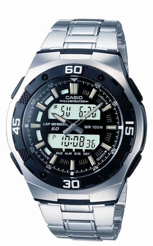 CASIO Collection AQ-164WD-1AVEF - Reloj analógico y Digital de Cuarzo con Correa de Acero Inoxidable para Hombre (cronómetro, Alarma, luz), Color Plateado