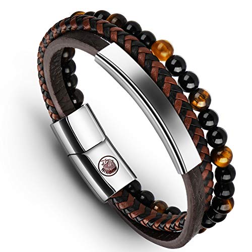 Casisto.J Pulsera Cuero Hombre - Pulsera Trenzada Hecha a Mano clásica en Negro y marrón con Cierre magnético Grabado Joyas Gratis en Caja (Brown, 22) Casisto.J Pulsera Cuero Hombre - Pulsera Trenzada Hecha a Mano clásica en Negro y marrón con Cierre magnético Grabado Joyas Gratis en Caja (Brown, 22)