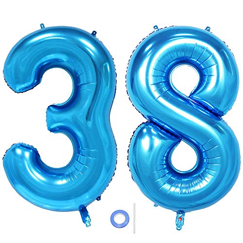 Ceqiny Globo de mylar 40 pulgadas con número 38 globo gigante globo papel aluminio para fiesta de cumpleaños boda despedida soltera compromiso decoración de aniversario, dígitos 38 globo Azul Ceqiny Globo de mylar 40 pulgadas con número 38 globo gigante globo papel aluminio para fiesta de cumpleaños boda despedida soltera compromiso decoración de aniversario, dígitos 38 globo Azul