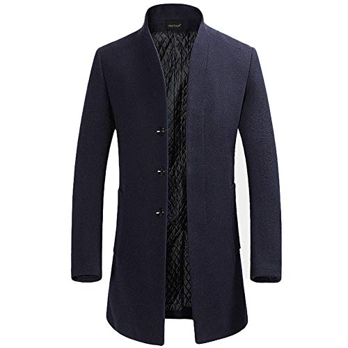 Chaqueta de Hombre de Chaqueta Cortavientos de Lana Solapa de Lana Abrigo Largo Hombres cálido Invierno Trinchera Outwear botón Elegante, Azul Marine(design 2), XS