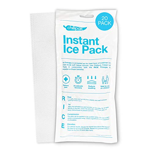 ChilliPak Compresas de Gel Frío Instantáneo - Ice Pack - 20 Bolsas con Funda - Almohadillas Primeros Auxilios, Desechables, para Aliviar el Dolor