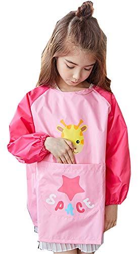 Chilsuessy - Delantal de manga larga para niños y niñas, impermeable, lavable, 3 tamaños de 2 a 9 años, rosa, XL/Koepergroesse 135-150cm