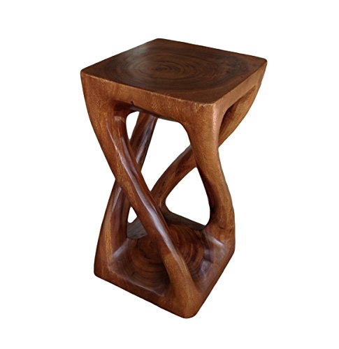 Collumino Taburete/mesa en madera de vid, con patas arremolinadas , estilo oriental/asiático; mesa auxiliar cuadrada/mesa consola; 51 cm.