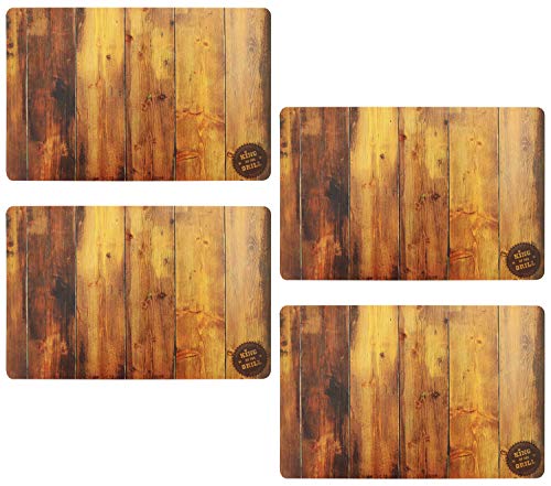 com-four® 4x Noble mantel individual en madera"King of the Grill" - Mantelito premium - Posavasos lavables, mantel individual