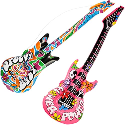 com-four® Las Guitarras inflables 2X en el Estilo Hippie se Ven como un Accesorio Divertido - Guitarra de Aire Carnaval, Carnaval o Halloween [la selección varía] (Air Guitar - 2 Piezas)