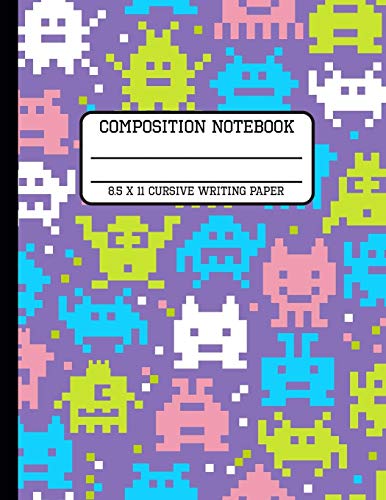 Composition Notebook Cursive Writing Paper: Video Game Pixel Trendy Computer Back to School Quad Writing Book for Students and Teachers in 8.5 x 11 Inches